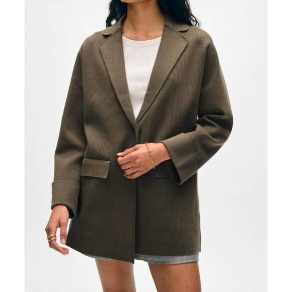 NEW WHITE + WARREN superfine organic cotton knit blazer in dark sage - Picture 1 of 5